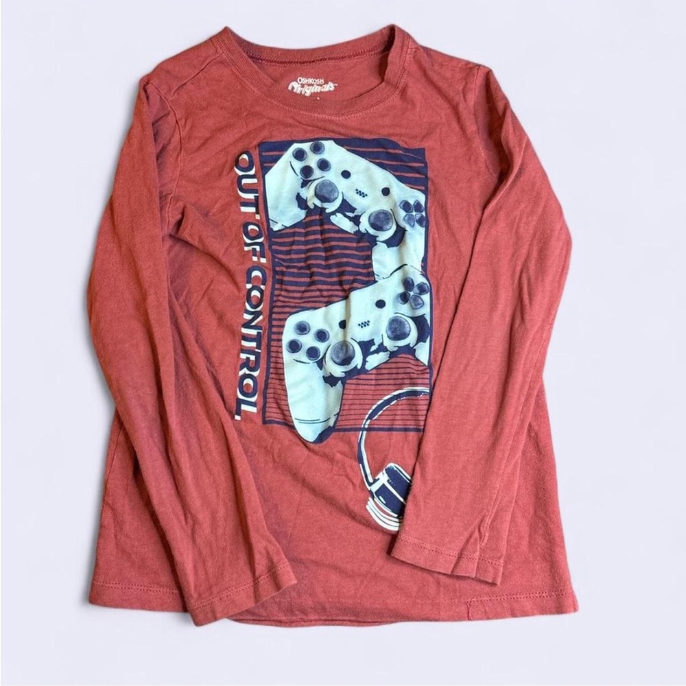 OshKosh B'gosh Boys Long Sleeve Shirt Size 6 Brick Red "Out of Control" Gamer